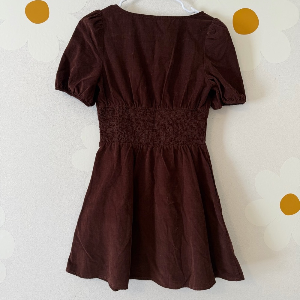 NWT American Eagle Brown Corduroy V-Neck Basque Waist Mini Dress *flaw - Picture 6 of 12